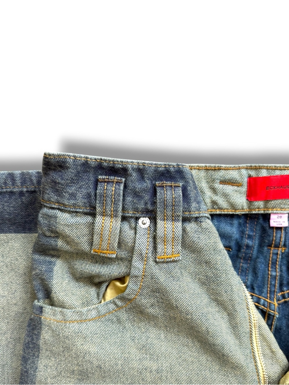 Eckhaus Latta Two-Tone Light and Dark Blue Straight Leg Jeans - Picture 4 of 5